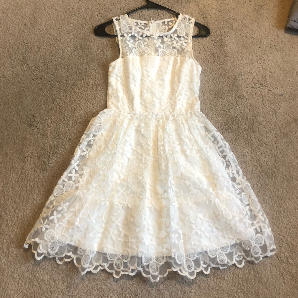 Embroidered white lace dress